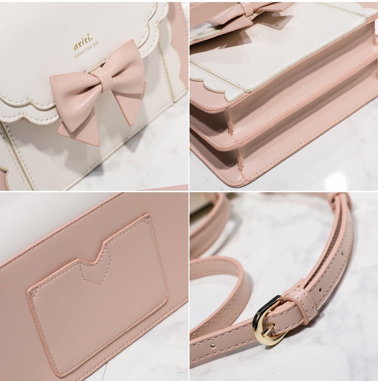 Sweet Lolita Bow Accordion Satchel Cute PU Leather Shoulder & Crossbody Bag